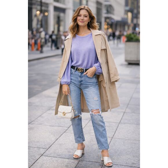 J.Crew Swiss Dot Blouse M Cottagecore Romantic Lavender Smocked Puff Sleeve Top - Picture 3 of 11